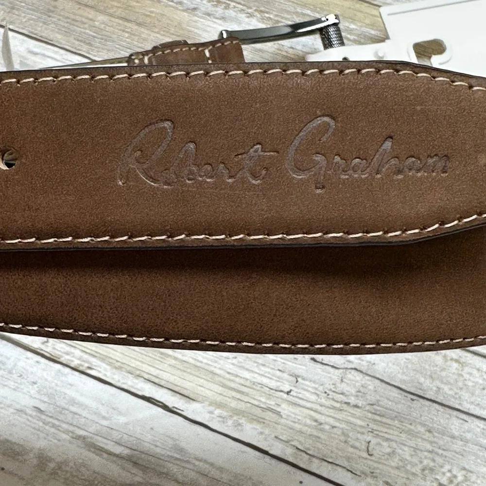 Robert Graham Men's Tan  Leather Ripaso Belt Size 42 Designer‎ Casual Dress New